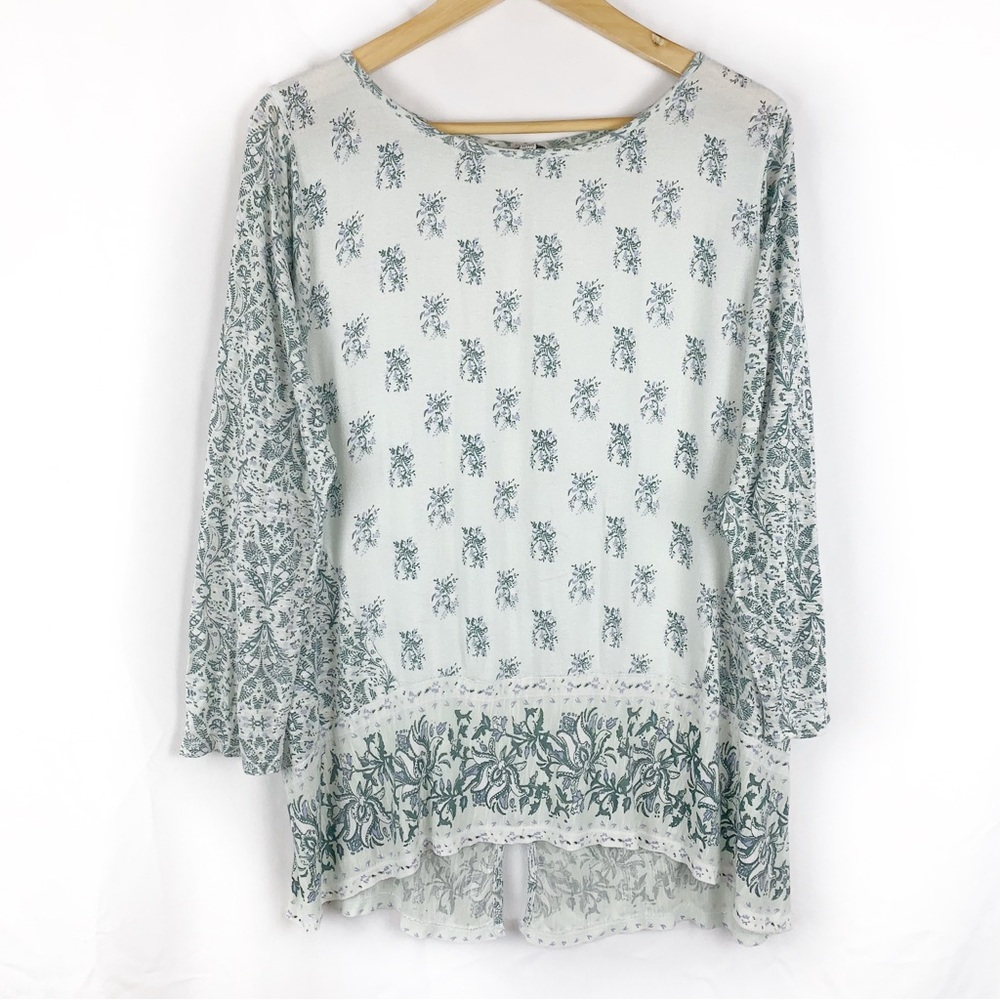 Lucky Brand Boho Blue Floral Print Lightweight Blouse